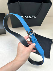 CC 30MM BELT IN BLUE AND BLACK CALFSKIN WITH SILVER HARDWARE