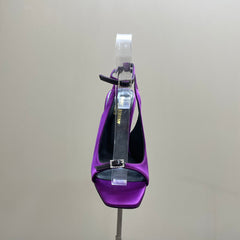 SL BUCKLE STRAP HEELED SANDAL SQUARE PURPLE SILK
