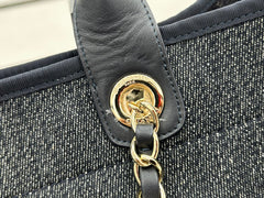 CC DEAUVILLE LARGE 38 TOTE BAG IN DARK NAVY CANVAS WITH WHITE LOGO EMBROIDERED