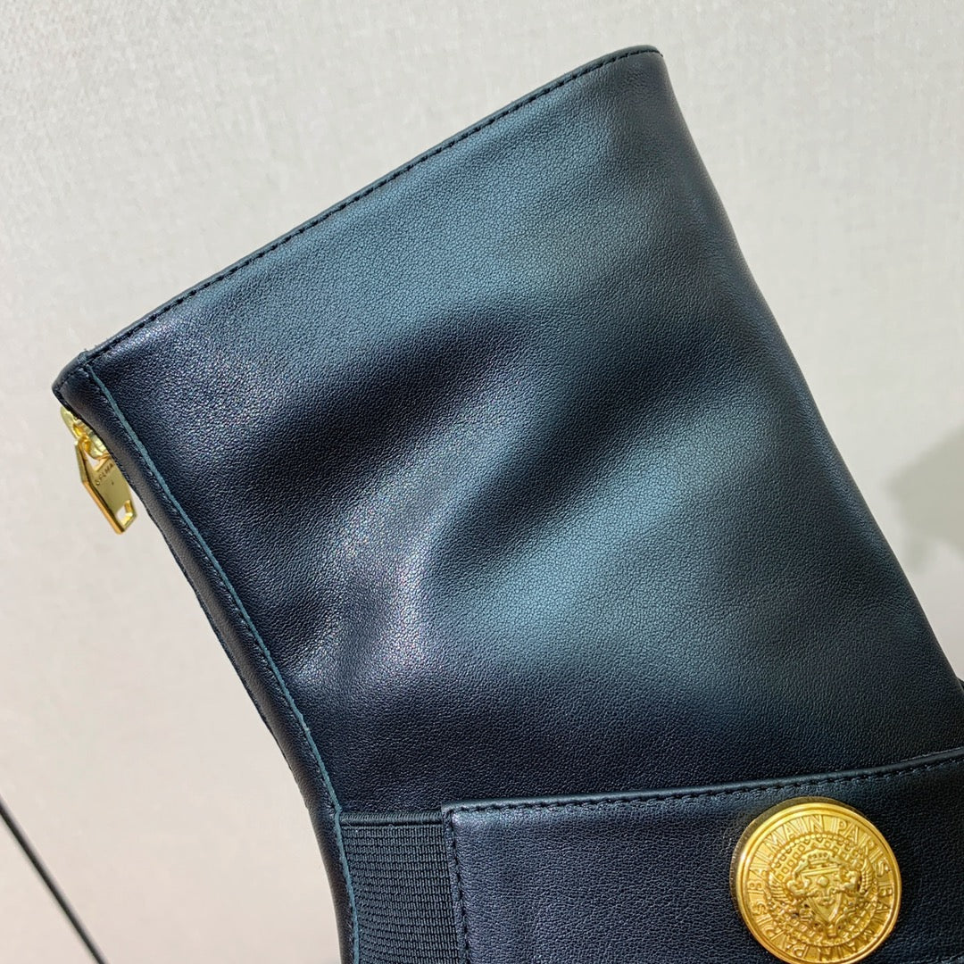 BALMAIN 26S BOOT 105 MM IN BLACK CALFSKIN WITH GOLD HARDWARE STYLE 2