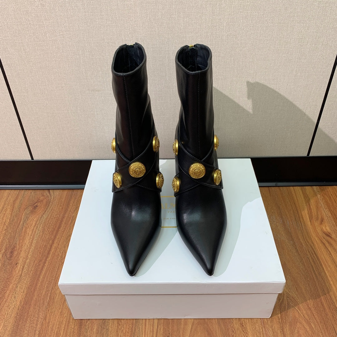 BALMAIN 26S BOOT 105 MM IN BLACK CALFSKIN WITH GOLD HARDWARE STYLE 2