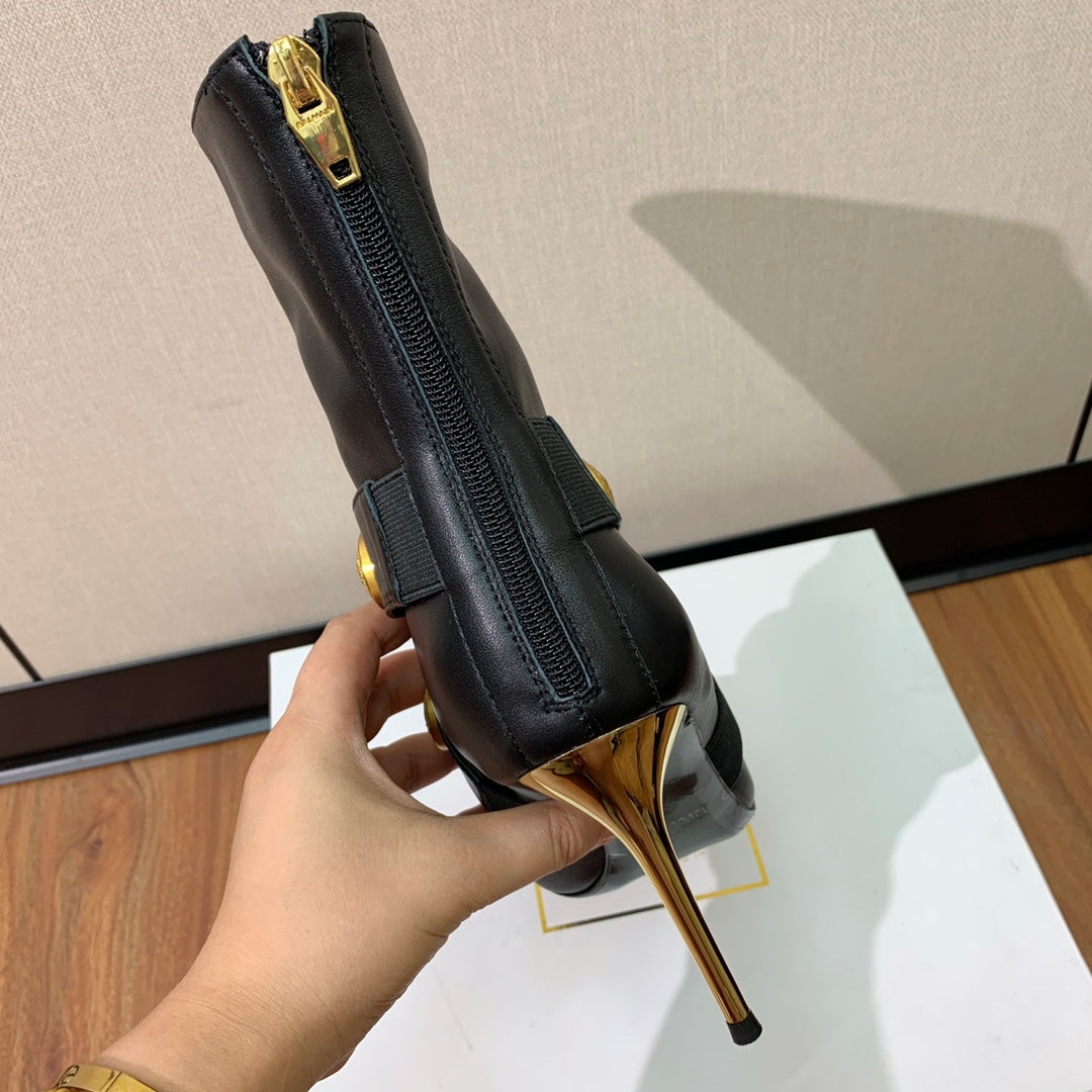 BALMAIN 26S BOOT 105 MM IN BLACK CALFSKIN WITH GOLD HARDWARE STYLE 2