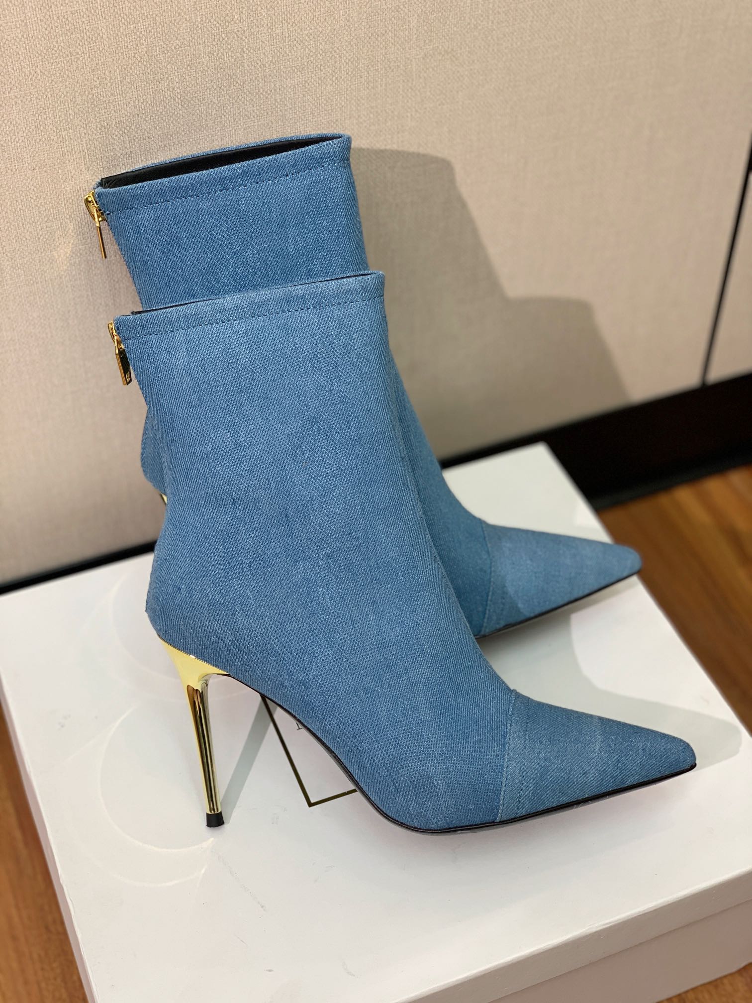 BALMAIN 26S BOOT 105 MM IN BLUE DENIM