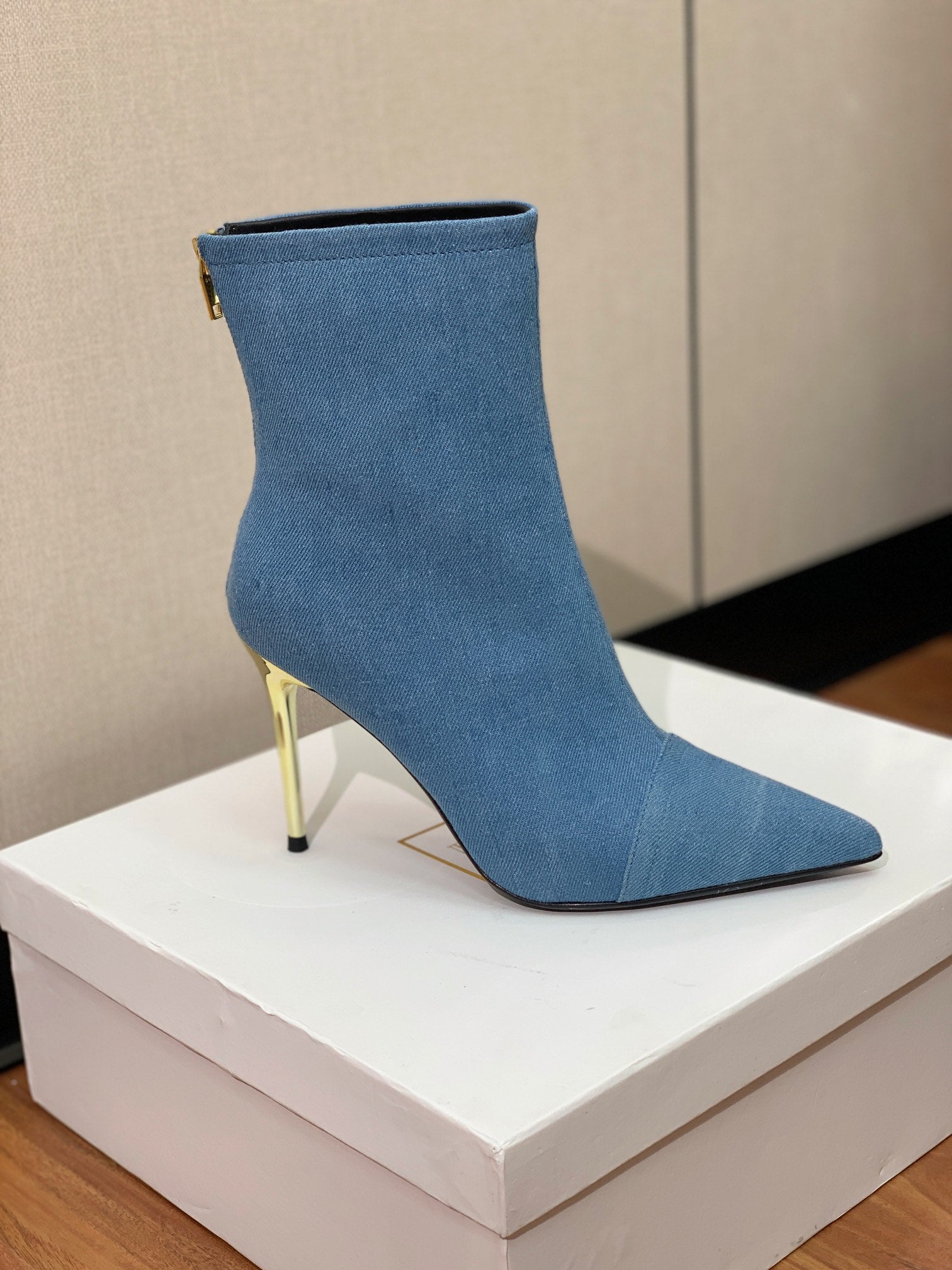 BALMAIN 26S BOOT 105 MM IN BLUE DENIM