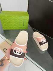 INTERLOCKING G SLIDE SANDAL IN WHITE CREAM MIX COLORFUL IMPORTED TPU