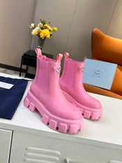 PRA MONOLITH BRUSHED BOOTIES 55 BRIGHT PINK CALFSKIN