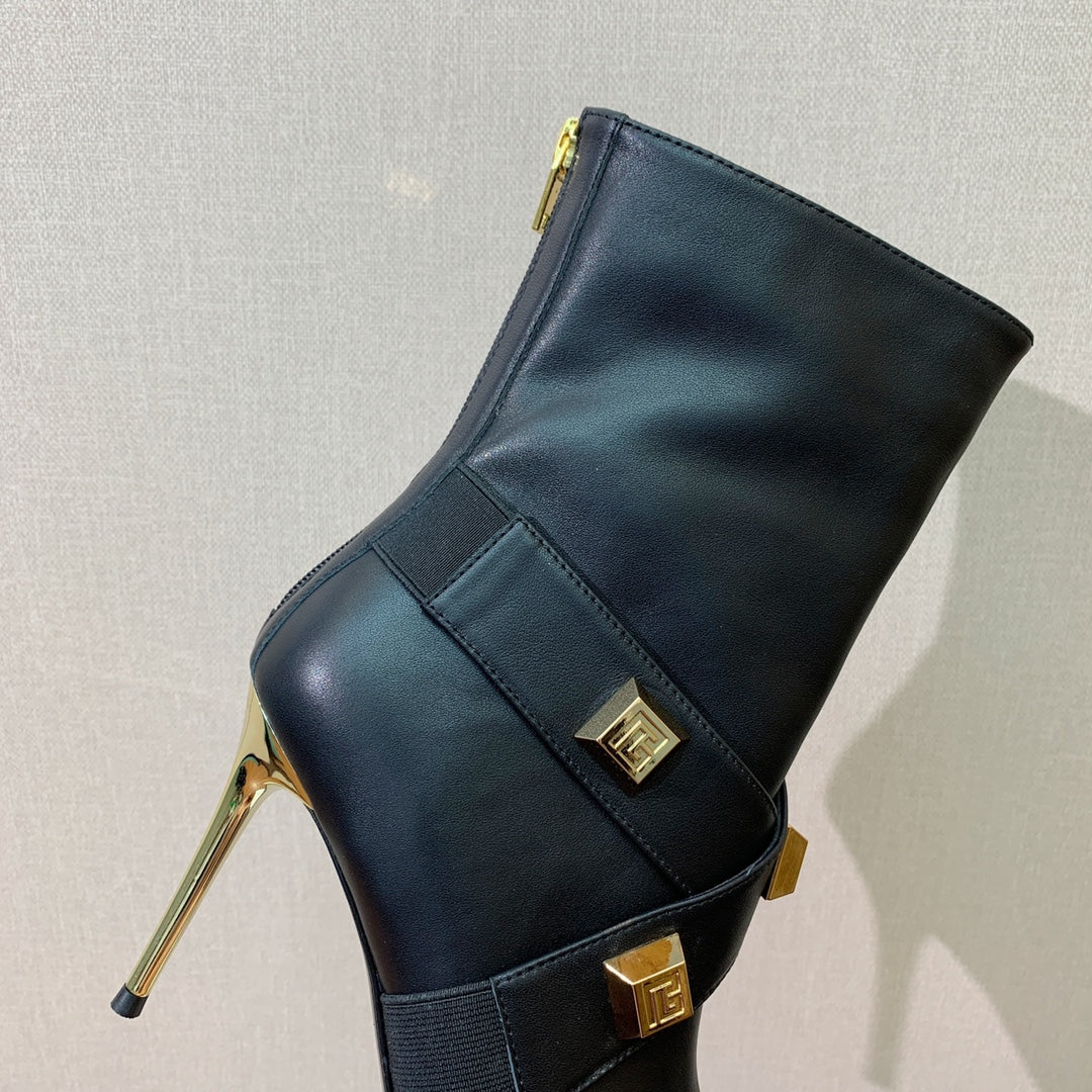 BALMAIN 26S BOOT 105 MM IN BLACK CALFSKIN WITH GOLD HARDWARE STYLE 1