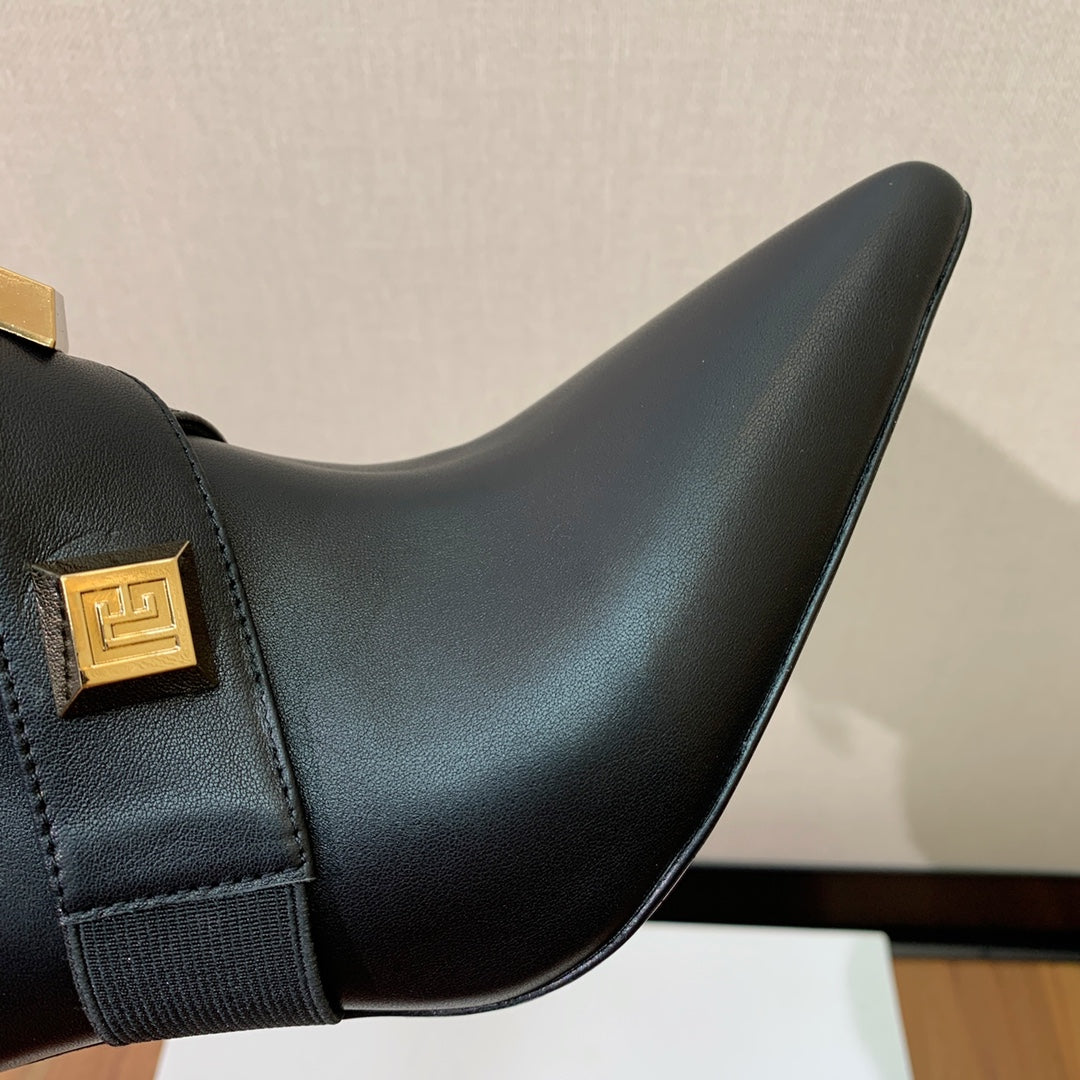 BALMAIN 26S BOOT 105 MM IN BLACK CALFSKIN WITH GOLD HARDWARE STYLE 1