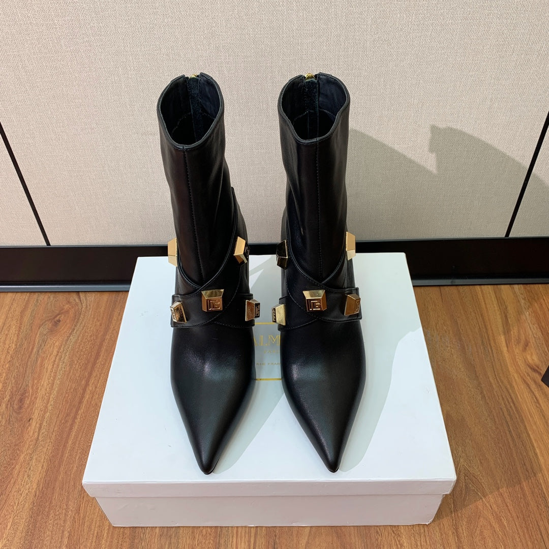 BALMAIN 26S BOOT 105 MM IN BLACK CALFSKIN WITH GOLD HARDWARE STYLE 1