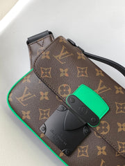 LV 25S S LOCK MESSENGER BAG 21 IN NEON JADE AND BROWN MONOGRAM MACASSAR CALFSKIN
