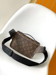 LV 25S S LOCK MESSENGER BAG 21 IN NEON JADE AND BROWN MONOGRAM MACASSAR CALFSKIN