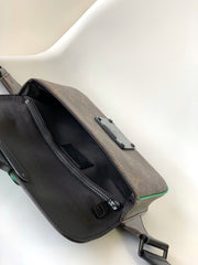 LV 25S S LOCK MESSENGER BAG 21 IN NEON JADE AND BROWN MONOGRAM MACASSAR CALFSKIN