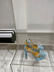 AQUAZZURA 26S HEELED SANDALS 130 MM IN MULTICOLOR BLUE SNAKE-EMBOSSED LEATHER
