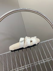 HM 26S SANDAL IN BEIGE WOOL AND WHITE CROCODILE PRINTED LEATHER