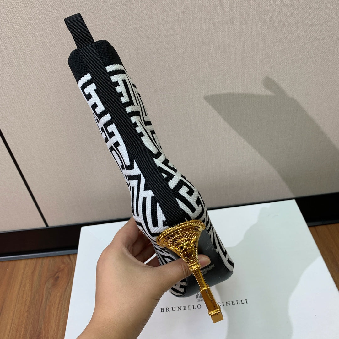 BALMAIN 26S BOOTS 95 MM IN BLACK AND WHITE FLYKNIT STYLE 6