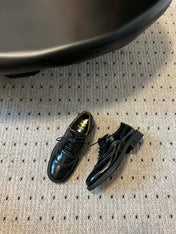 MIUMIU 26S LACE-UP BROGUE LOAFERS IN BLACK PATENT CALFSKIN