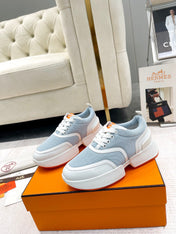 GIGA SNEAKER IN POWDER BLUE STITCHED MESH AND WHITE CALFSKIN