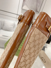 GG KNEE BOOTS IN BRONZE BROWN MONOGRAM CANVAS AND GLOSSY SHEEPSKIN