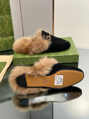 HORSEBIT MULE IN BLACK SUEDE AND LAMB WOOL LINING