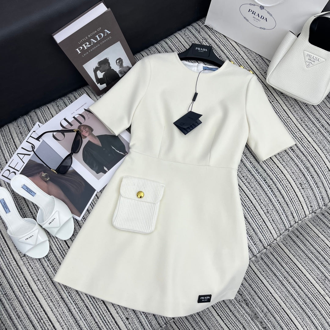 PRADA 25S CREW NECK SHORT-SLEEVE DRESS 350