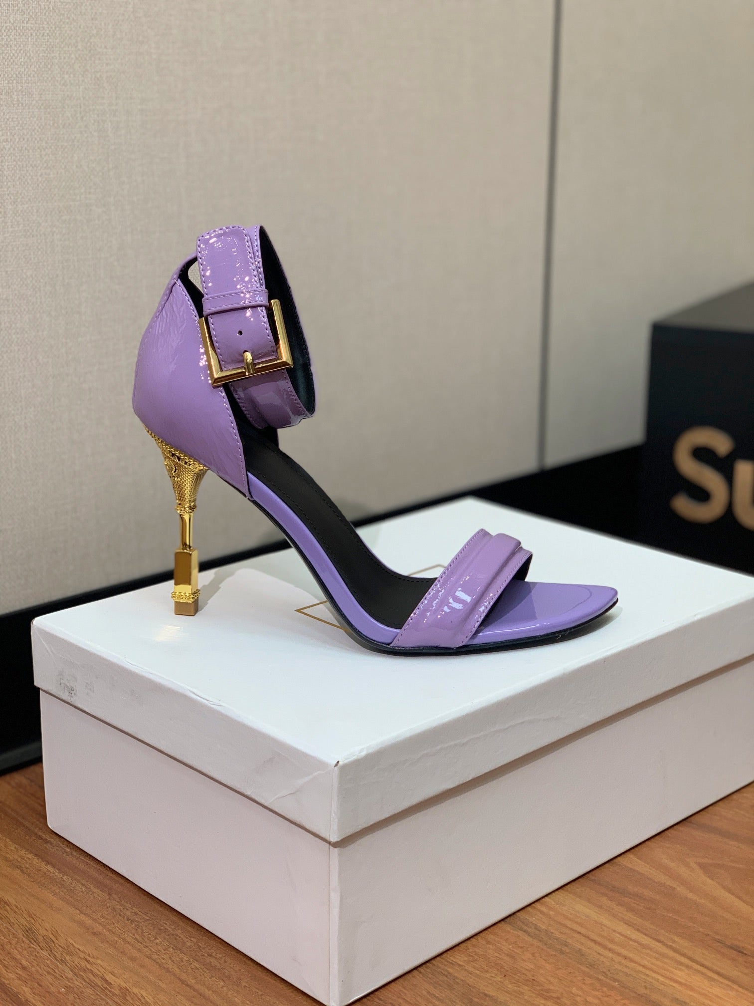 BALMAIN 26S METAL-HEEL SANDALS 105 MM IN PURPLE CALFSKIN