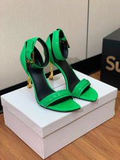 BALMAIN 26S METAL-HEEL SANDALS 105 MM IN GREEN CALFSKIN