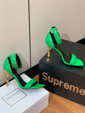 BALMAIN 26S METAL-HEEL SANDALS 105 MM IN GREEN CALFSKIN