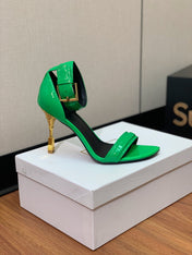 BALMAIN 26S METAL-HEEL SANDALS 105 MM IN GREEN CALFSKIN