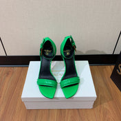 BALMAIN 26S METAL-HEEL SANDALS 105 MM IN GREEN CALFSKIN