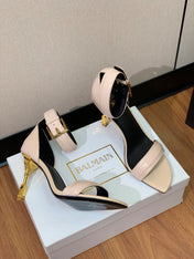 BALMAIN 26S METAL-HEEL SANDALS 105 MM IN BEIGE CALFSKIN