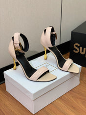 BALMAIN 26S METAL-HEEL SANDALS 105 MM IN BEIGE CALFSKIN