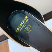 BALMAIN 26S METAL-HEEL SANDALS 105 MM IN BEIGE CALFSKIN