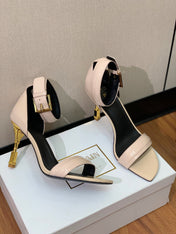 BALMAIN 26S METAL-HEEL SANDALS 105 MM IN BEIGE CALFSKIN