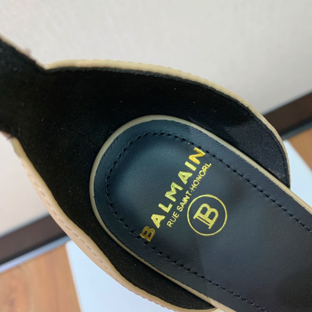 BALMAIN 26S METAL-HEEL SANDALS 105 MM IN DARK BEIGE CALFSKIN