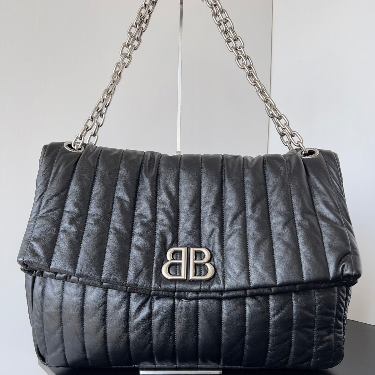 MONACO BAG 43 IN BLACK QUILTED THIN CALFSKIN SILVER HARDWARE