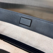 PORTELLO 41 TOTE IN BLACK CALFSKIN AND WHITE CANVAS