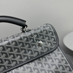 LEGER BACKPACK 37 IN GRAY GOYARDINE CANVAS WITH CALFSKIN TRIM