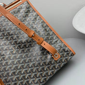 LEGER BACKPACK 37 IN BLACK GOYARDINE CANVAS WITH TAN CALFSKIN TRIM