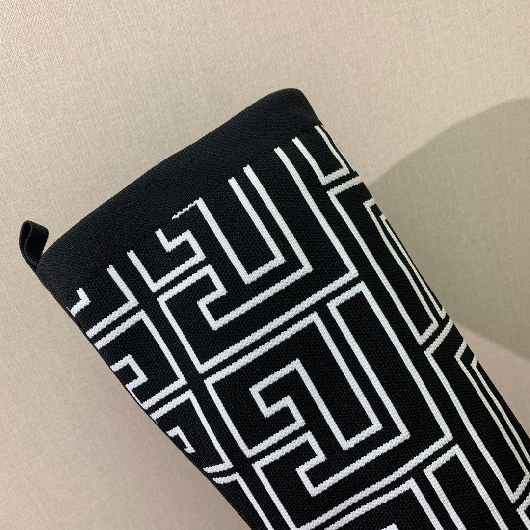 BALMAIN 26S HIGH-TOP BOOTS 105 MM IN BLACK AND WHITE FLYKNIT STYLE 5