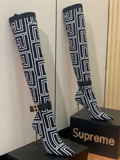 BALMAIN 26S HIGH-TOP BOOTS 105 MM IN BLACK AND WHITE FLYKNIT STYLE 5