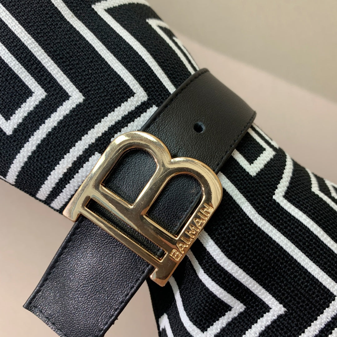 BALMAIN 26S HIGH-TOP BOOTS 105 MM IN BLACK AND WHITE FLYKNIT STYLE 5