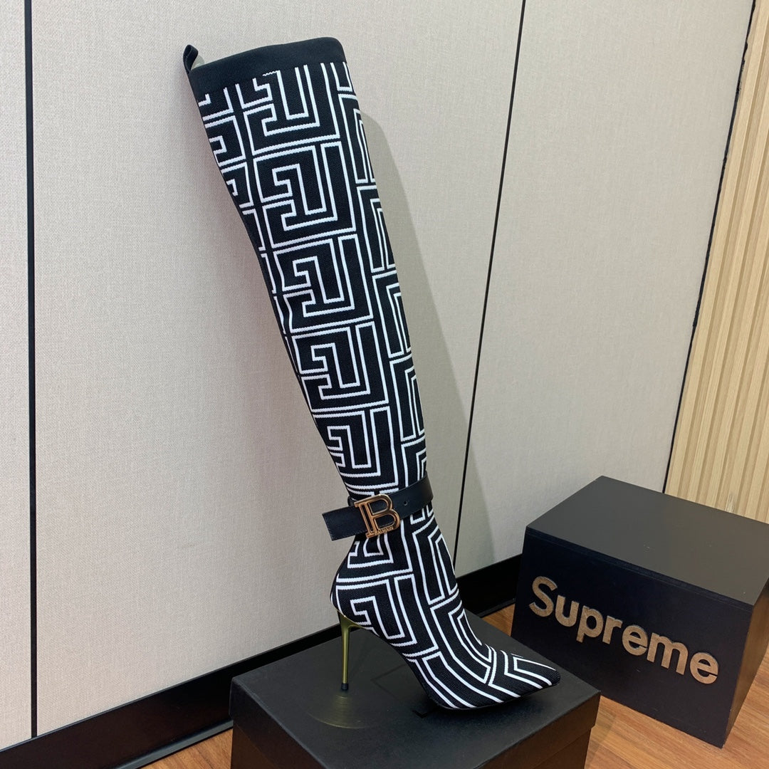 BALMAIN 26S HIGH-TOP BOOTS 105 MM IN BLACK AND WHITE FLYKNIT STYLE 5