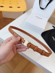 CELINE 25S TRIOMPHE BELT 18MM IN DARK CARAMEL CALFSKIN GOLD HARDWARE 580706