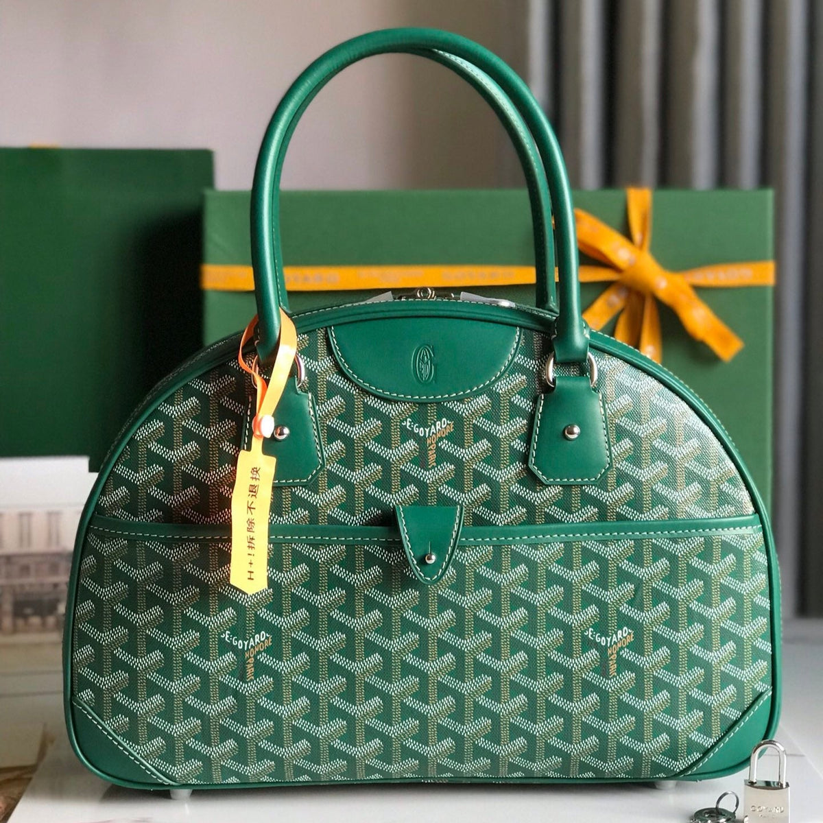 SAINT JEANNE BAG 35 IN GREEN GOYARDINE CANVAS AND CALFSKIN