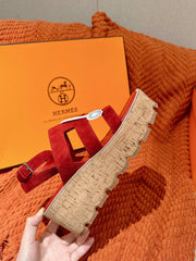 HM 25S HAVANE WEDGE SANDAL IN RED SUEDE