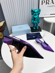 PRADA 26S POINTED TOE SLINGBACK 40MM IN PURPLE SATIN