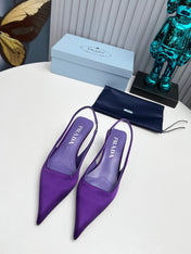 PRADA 26S POINTED TOE SLINGBACK 40MM IN PURPLE SATIN