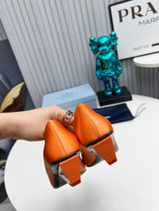 PRADA 26S POINTED TOE PUMPS 40MM IN ORANGE SATIN CRYSTAL EMBELLISHED