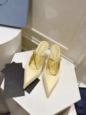 PRA HIGH-HEELED MULES YELLOW CREAM SATIN