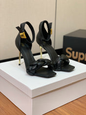 BALMAIN 25S ANKLE STRAP HIGH HEEL 95MM IN BLACK CALFSKIN